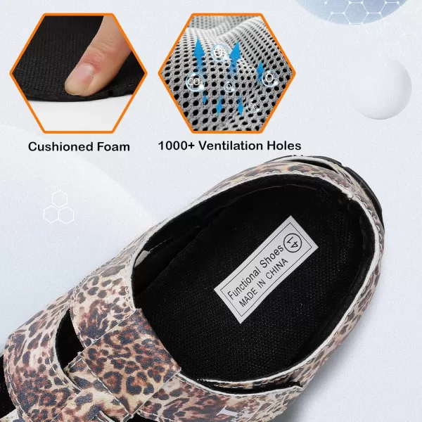 LRUN Flat Sandals Barefoot Platform Shoes Athletic Sports Sandals Walking Shoes for Women Men Indoor Outdoor SneakerLeopard