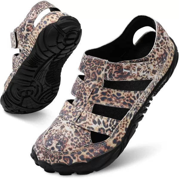LRUN Flat Sandals Barefoot Platform Shoes Athletic Sports Sandals Walking Shoes for Women Men Indoor Outdoor SneakerLeopard
