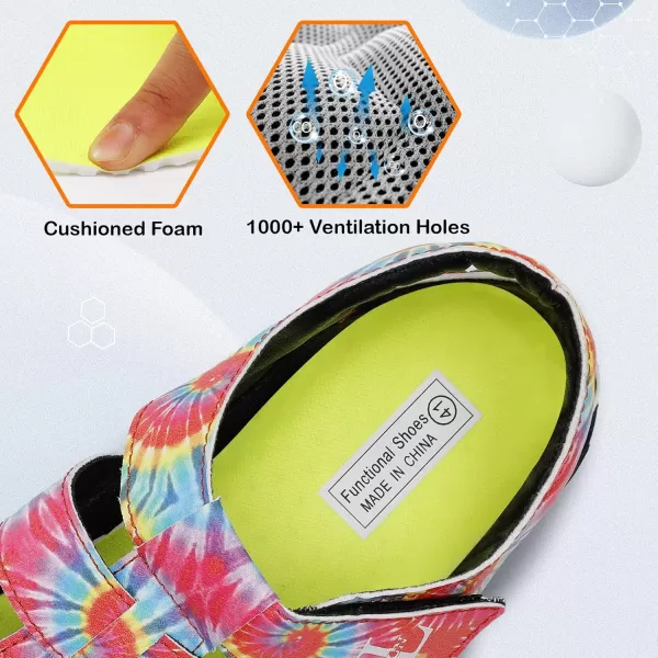 LRUN Flat Sandals Barefoot Platform Shoes Athletic Sports Sandals Walking Shoes for Women Men Indoor Outdoor SneakerRed Tie Dye