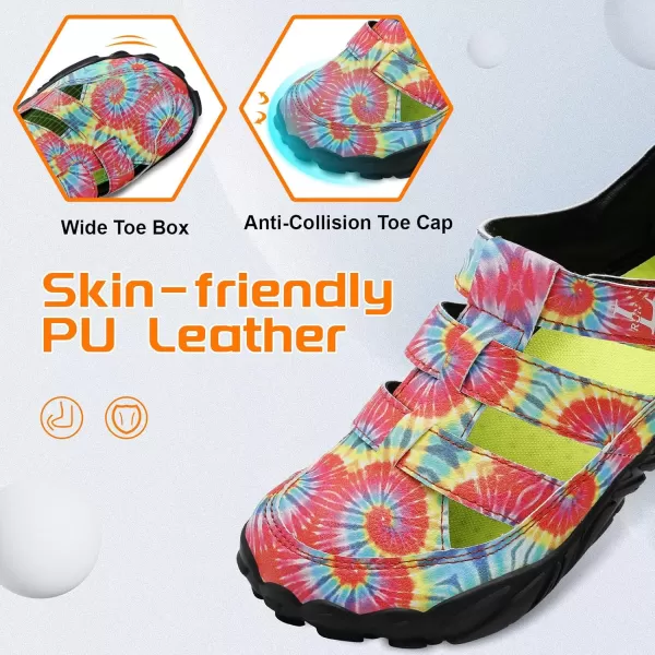 LRUN Flat Sandals Barefoot Platform Shoes Athletic Sports Sandals Walking Shoes for Women Men Indoor Outdoor SneakerRed Tie Dye