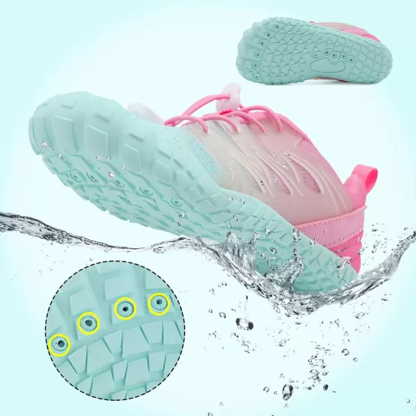 LRUN Kids Water Shoes Boys Girls Barefoot Water Hiking Shoes Indoor Outdoor Quick Dry Athletic Sneaker ShoesBlue Pink