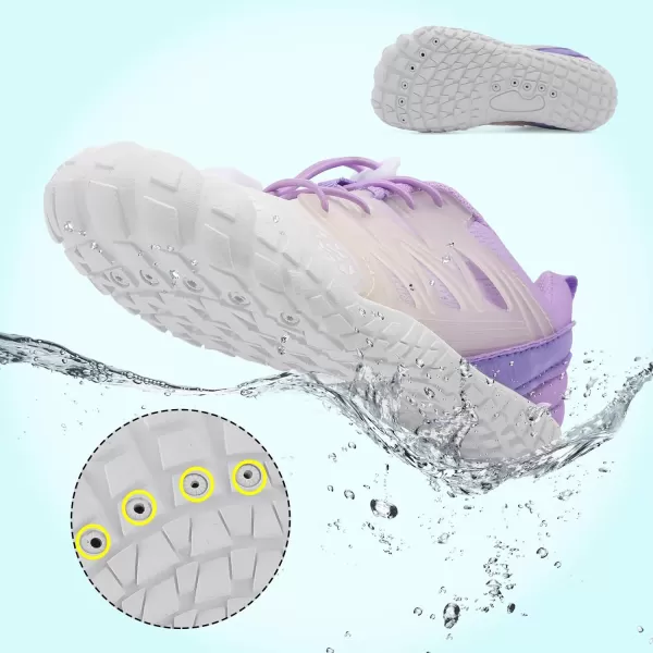 LRUN Kids Water Shoes Boys Girls Barefoot Water Hiking Shoes Indoor Outdoor Quick Dry Athletic Sneaker ShoesWhite Purple