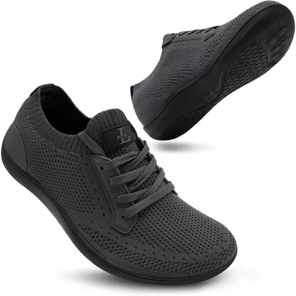 LRUN Mens Walking Shoes Wide Toe Barefoot Shoes Minimalist Mens Casual Dress Shoes Breathable Zero Drop Fashion SneakersDark Grey