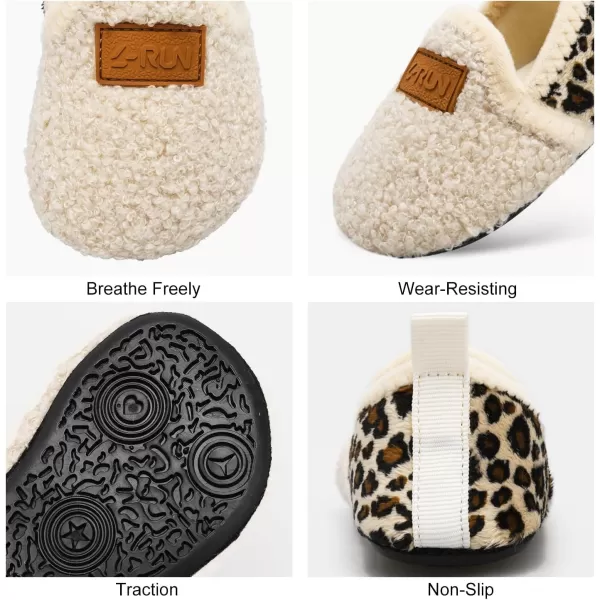 LRUN Toddler Boys Girls House Slippers Indoor Home Shoes Warm Slipper Socks for Kids Baby Soft Winter Warm Walking ShoesAbeige Leopard