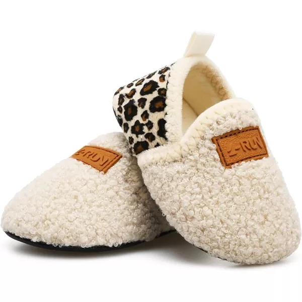 LRUN Toddler Boys Girls House Slippers Indoor Home Shoes Warm Slipper Socks for Kids Baby Soft Winter Warm Walking ShoesAbeige Leopard