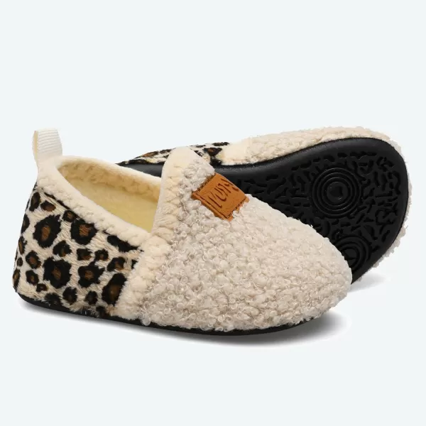 LRUN Toddler Boys Girls House Slippers Indoor Home Shoes Warm Slipper Socks for Kids Baby Soft Winter Warm Walking ShoesAbeige Leopard