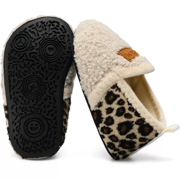 LRUN Toddler Boys Girls House Slippers Indoor Home Shoes Warm Slipper Socks for Kids Baby Soft Winter Warm Walking ShoesAbeige Leopard