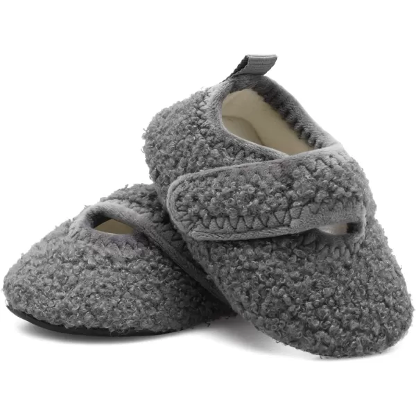 LRUN Toddler Boys Girls House Slippers Indoor Home Shoes Warm Slipper Socks for Kids Baby Soft Winter Warm Walking ShoesBgrey Strip