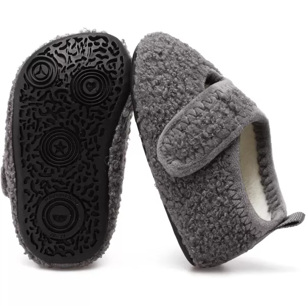 LRUN Toddler Boys Girls House Slippers Indoor Home Shoes Warm Slipper Socks for Kids Baby Soft Winter Warm Walking ShoesBgrey Strip