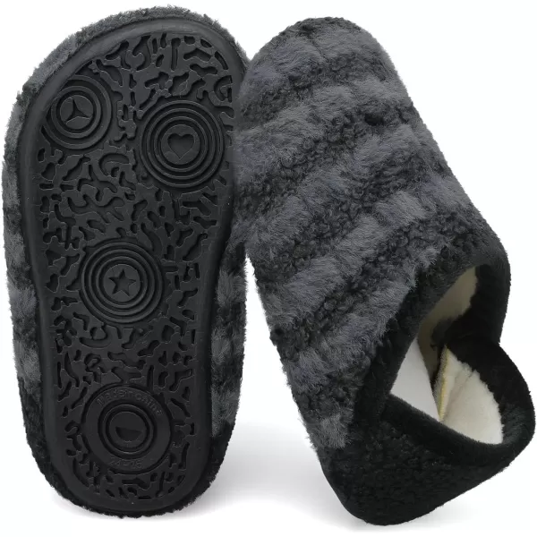 LRUN Toddler Boys Girls House Slippers Indoor Home Shoes Warm Slipper Socks for Kids Baby Soft Winter Warm Walking ShoesBlack Grey Stripe