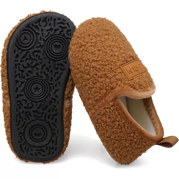 LRUN Toddler Boys Girls House Slippers Indoor Home Shoes Warm Slipper Socks for Kids Baby Soft Winter Warm Walking ShoesBrown Curls