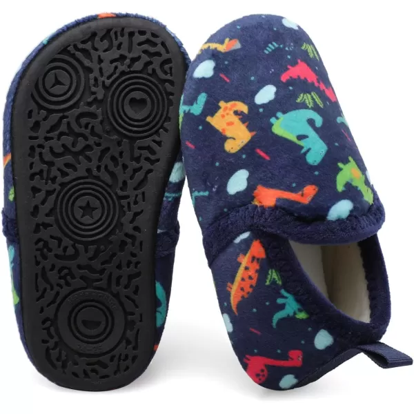 LRUN Toddler Boys Girls House Slippers Indoor Home Shoes Warm Slipper Socks for Kids Baby Soft Winter Warm Walking ShoesDark Blue Dinosaur