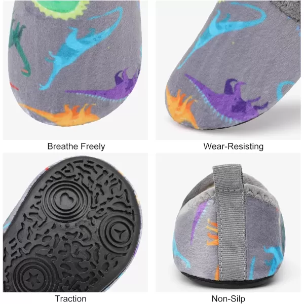 LRUN Toddler Boys Girls House Slippers Indoor Home Shoes Warm Slipper Socks for Kids Baby Soft Winter Warm Walking ShoesGrey Dinosaur