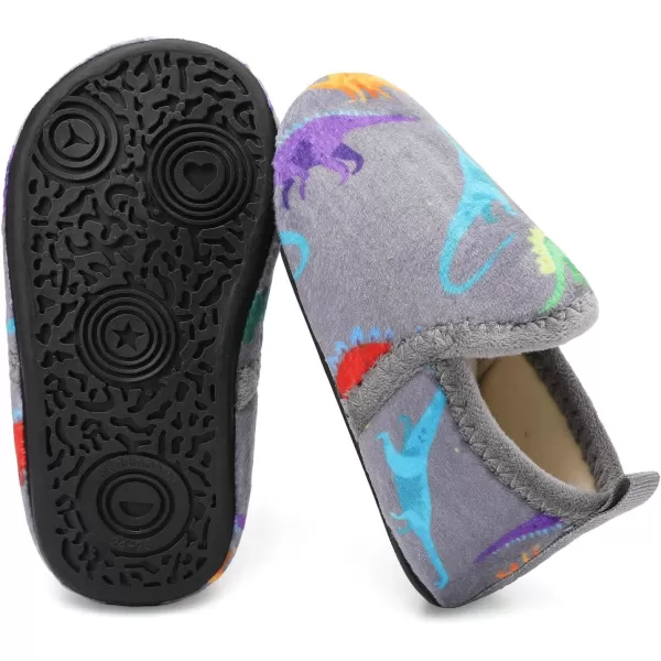 LRUN Toddler Boys Girls House Slippers Indoor Home Shoes Warm Slipper Socks for Kids Baby Soft Winter Warm Walking ShoesGrey Dinosaur
