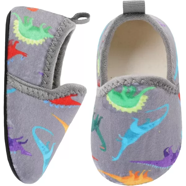 LRUN Toddler Boys Girls House Slippers Indoor Home Shoes Warm Slipper Socks for Kids Baby Soft Winter Warm Walking ShoesGrey Dinosaur