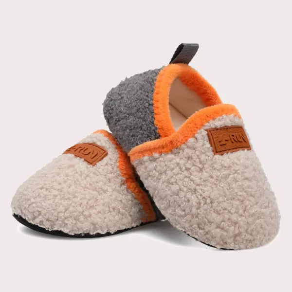 LRUN Toddler Boys Girls House Slippers Indoor Home Shoes Warm Slipper Socks for Kids Baby Soft Winter Warm Walking ShoesLbeige Grey