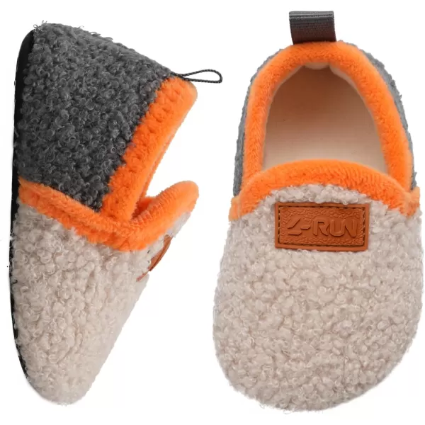 LRUN Toddler Boys Girls House Slippers Indoor Home Shoes Warm Slipper Socks for Kids Baby Soft Winter Warm Walking ShoesLbeige Grey