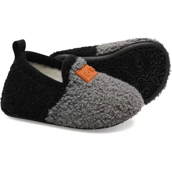 LRUN Toddler Boys Girls House Slippers Indoor Home Shoes Warm Slipper Socks for Kids Baby Soft Winter Warm Walking ShoesLgrey Black