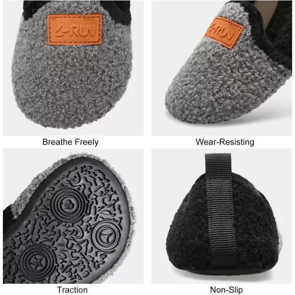 LRUN Toddler Boys Girls House Slippers Indoor Home Shoes Warm Slipper Socks for Kids Baby Soft Winter Warm Walking ShoesLgrey Black