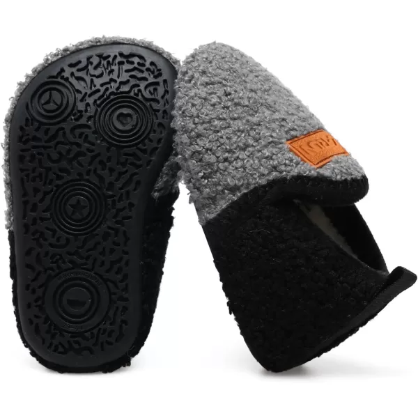 LRUN Toddler Boys Girls House Slippers Indoor Home Shoes Warm Slipper Socks for Kids Baby Soft Winter Warm Walking ShoesLgrey Black