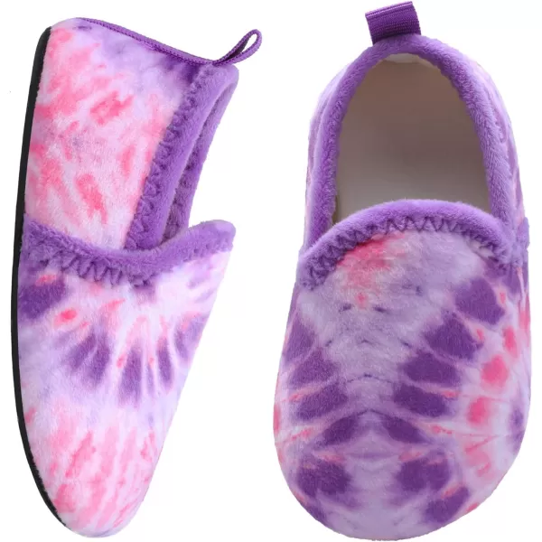 LRUN Toddler Boys Girls House Slippers Indoor Home Shoes Warm Slipper Socks for Kids Baby Soft Winter Warm Walking ShoesPurple Tie Die