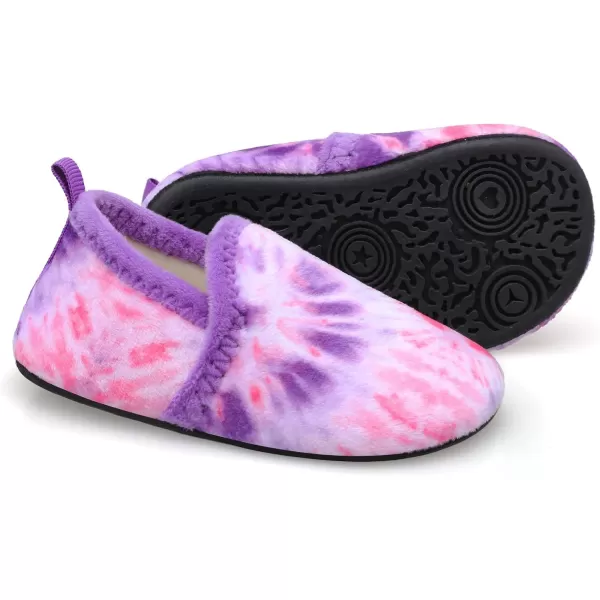 LRUN Toddler Boys Girls House Slippers Indoor Home Shoes Warm Slipper Socks for Kids Baby Soft Winter Warm Walking ShoesPurple Tie Die