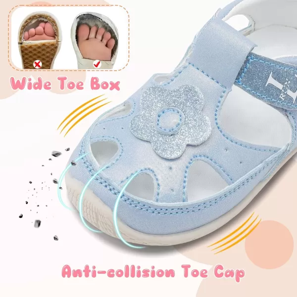 LRUN Toddler Mary Jane Shoes Girls Casual Barefoot Sandals Breathable Princess Dress Flats NonSlip Rubber Sole Infant First Walker Shoes for Outdoor IndoorBlue