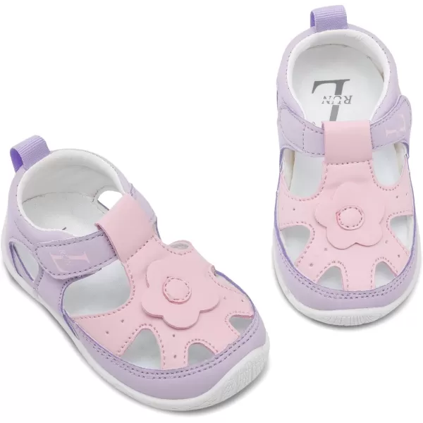 LRUN Toddler Mary Jane Shoes Girls Casual Barefoot Sandals Breathable Princess Dress Flats NonSlip Rubber Sole Infant First Walker Shoes for Outdoor IndoorPink Purple