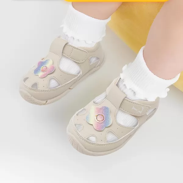 LRUN Toddler Mary Jane Shoes Girls Casual Barefoot Sandals Breathable Princess Dress Flats NonSlip Rubber Sole Infant First Walker Shoes for Outdoor IndoorBeige