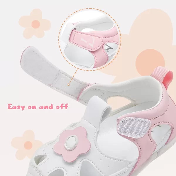 LRUN Toddler Mary Jane Shoes Girls Casual Barefoot Sandals Breathable Princess Dress Flats NonSlip Rubber Sole Infant First Walker Shoes for Outdoor IndoorWhite Pink