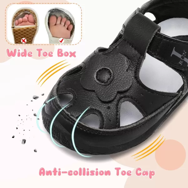 LRUN Toddler Mary Jane Shoes Girls Casual Barefoot Sandals Breathable Princess Dress Flats NonSlip Rubber Sole Infant First Walker Shoes for Outdoor IndoorBlack