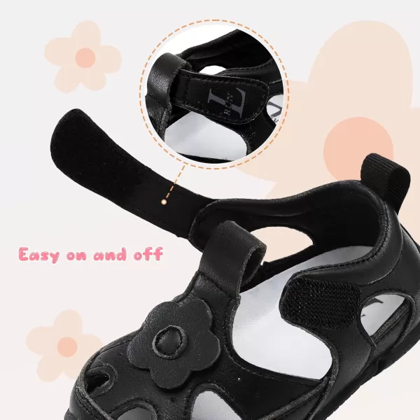 LRUN Toddler Mary Jane Shoes Girls Casual Barefoot Sandals Breathable Princess Dress Flats NonSlip Rubber Sole Infant First Walker Shoes for Outdoor IndoorBlack
