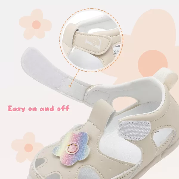LRUN Toddler Mary Jane Shoes Girls Casual Barefoot Sandals Breathable Princess Dress Flats NonSlip Rubber Sole Infant First Walker Shoes for Outdoor IndoorBeige
