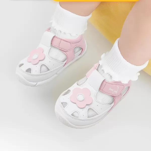 LRUN Toddler Mary Jane Shoes Girls Casual Barefoot Sandals Breathable Princess Dress Flats NonSlip Rubber Sole Infant First Walker Shoes for Outdoor IndoorWhite Pink