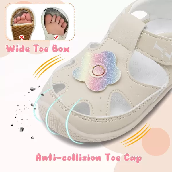 LRUN Toddler Mary Jane Shoes Girls Casual Barefoot Sandals Breathable Princess Dress Flats NonSlip Rubber Sole Infant First Walker Shoes for Outdoor IndoorBeige