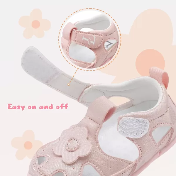 LRUN Toddler Mary Jane Shoes Girls Casual Barefoot Sandals Breathable Princess Dress Flats NonSlip Rubber Sole Infant First Walker Shoes for Outdoor IndoorPink