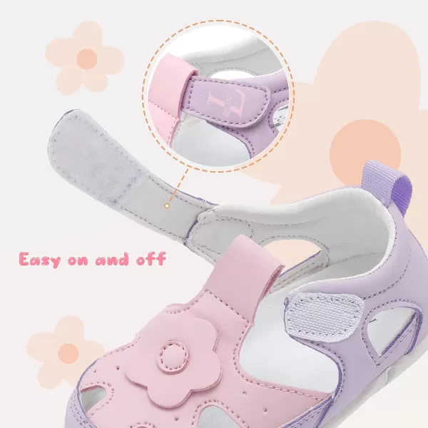 LRUN Toddler Mary Jane Shoes Girls Casual Barefoot Sandals Breathable Princess Dress Flats NonSlip Rubber Sole Infant First Walker Shoes for Outdoor IndoorPink Purple