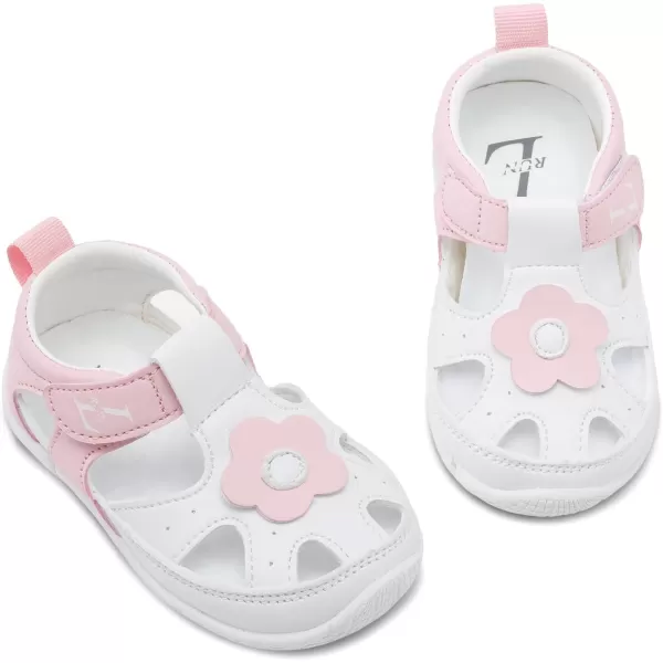 LRUN Toddler Mary Jane Shoes Girls Casual Barefoot Sandals Breathable Princess Dress Flats NonSlip Rubber Sole Infant First Walker Shoes for Outdoor IndoorWhite Pink