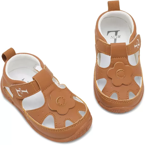 LRUN Toddler Mary Jane Shoes Girls Casual Barefoot Sandals Breathable Princess Dress Flats NonSlip Rubber Sole Infant First Walker Shoes for Outdoor IndoorBrown