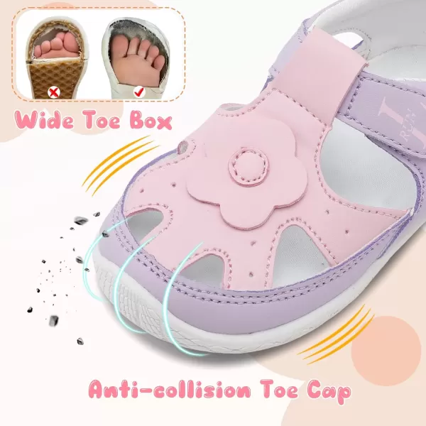LRUN Toddler Mary Jane Shoes Girls Casual Barefoot Sandals Breathable Princess Dress Flats NonSlip Rubber Sole Infant First Walker Shoes for Outdoor IndoorPink Purple