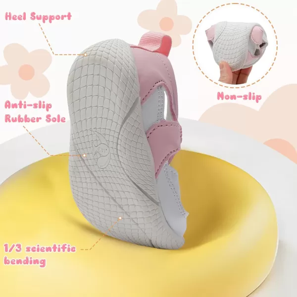 LRUN Toddler Mary Jane Shoes Girls Casual Barefoot Sandals Breathable Princess Dress Flats NonSlip Rubber Sole Infant First Walker Shoes for Outdoor IndoorWhite Pink