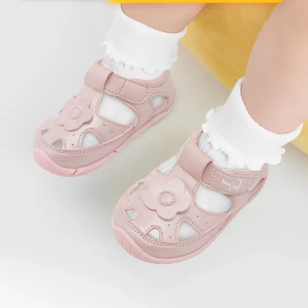 LRUN Toddler Mary Jane Shoes Girls Casual Barefoot Sandals Breathable Princess Dress Flats NonSlip Rubber Sole Infant First Walker Shoes for Outdoor IndoorPink