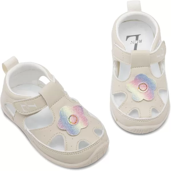LRUN Toddler Mary Jane Shoes Girls Casual Barefoot Sandals Breathable Princess Dress Flats NonSlip Rubber Sole Infant First Walker Shoes for Outdoor IndoorBeige