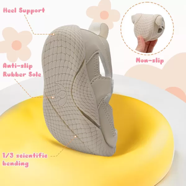 LRUN Toddler Mary Jane Shoes Girls Casual Barefoot Sandals Breathable Princess Dress Flats NonSlip Rubber Sole Infant First Walker Shoes for Outdoor IndoorBeige