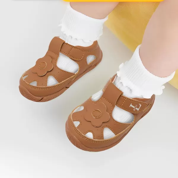 LRUN Toddler Mary Jane Shoes Girls Casual Barefoot Sandals Breathable Princess Dress Flats NonSlip Rubber Sole Infant First Walker Shoes for Outdoor IndoorBrown