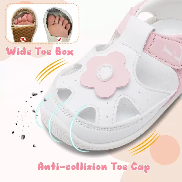 LRUN Toddler Mary Jane Shoes Girls Casual Barefoot Sandals Breathable Princess Dress Flats NonSlip Rubber Sole Infant First Walker Shoes for Outdoor IndoorWhite Pink