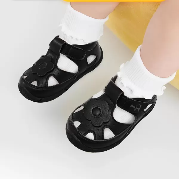 LRUN Toddler Mary Jane Shoes Girls Casual Barefoot Sandals Breathable Princess Dress Flats NonSlip Rubber Sole Infant First Walker Shoes for Outdoor IndoorBlack