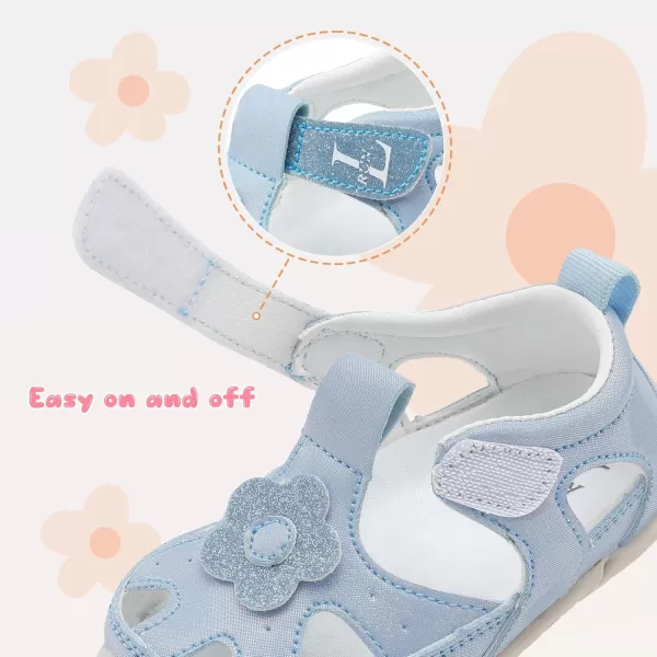 LRUN Toddler Mary Jane Shoes Girls Casual Barefoot Sandals Breathable Princess Dress Flats NonSlip Rubber Sole Infant First Walker Shoes for Outdoor IndoorBlue
