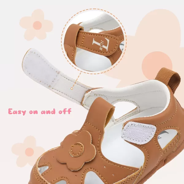 LRUN Toddler Mary Jane Shoes Girls Casual Barefoot Sandals Breathable Princess Dress Flats NonSlip Rubber Sole Infant First Walker Shoes for Outdoor IndoorBrown