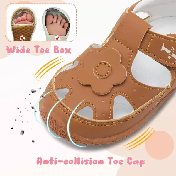 LRUN Toddler Mary Jane Shoes Girls Casual Barefoot Sandals Breathable Princess Dress Flats NonSlip Rubber Sole Infant First Walker Shoes for Outdoor IndoorBrown